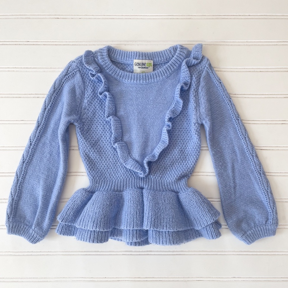 EUC Adorable Periwinkle Balloon Sleeve Knit Peplum Ruffle Sweater